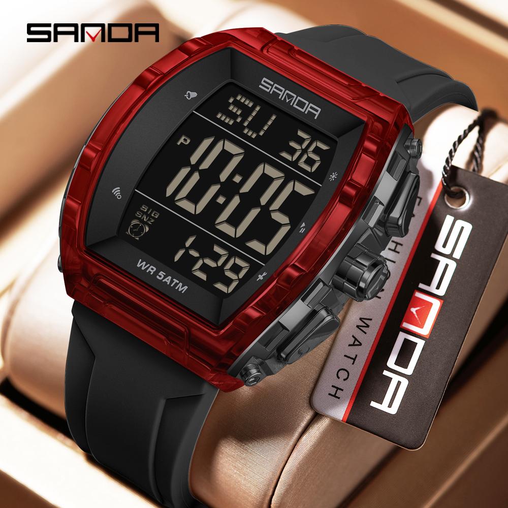 SANDA New 6286 Men's Electronic Watch Wine Barrel Shaped Multifunctional Waterproof LED Men's Electronic Watch