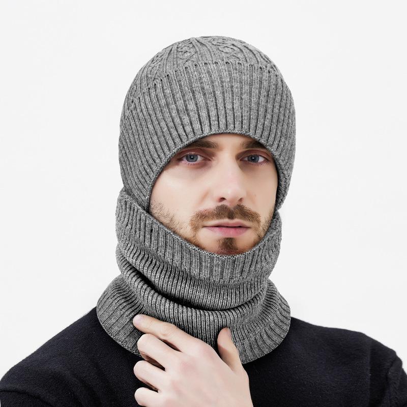 Зимняя толстая теплая шапка-бини из двух частей для шеи, мужская ветрозащитная, морозостойкая лыжная шапка, шерстяная шапка