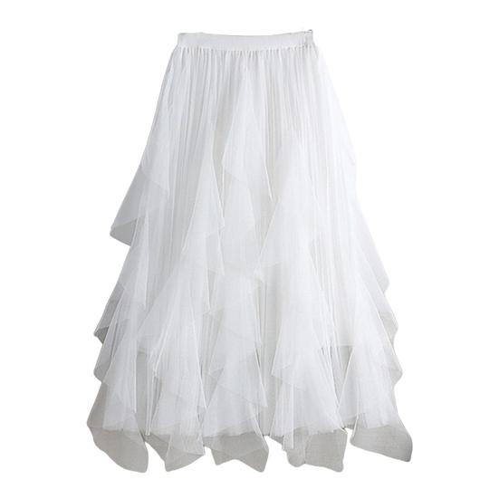 Тюлевая юбка для женщин Эластичная Высокая талия А-силуэт Длинная Юбка-пачка Фея Легкая Многослойная Ярусная Макси-юбка