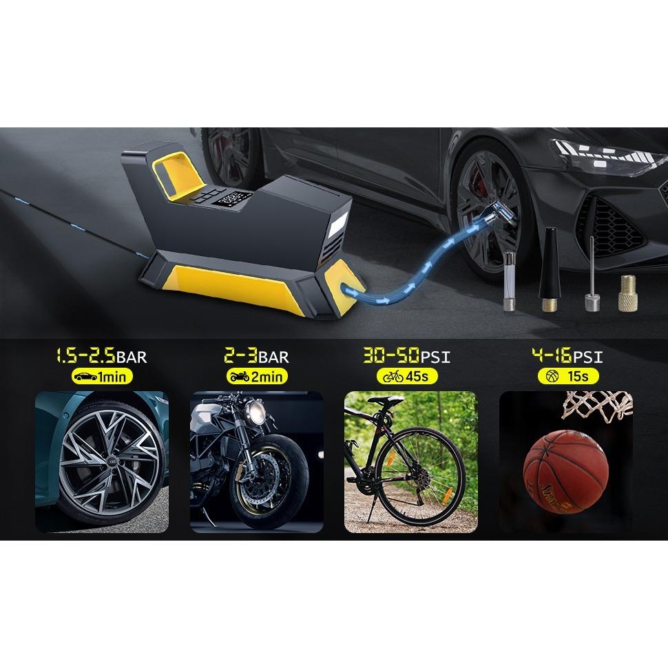 Электрический воздушный насос для автомобиля, воздушный насос 150 PSI, шариковая автомобильная шина, светодиодные зарядные устройства SOS, автоматическая остановка выхода газа