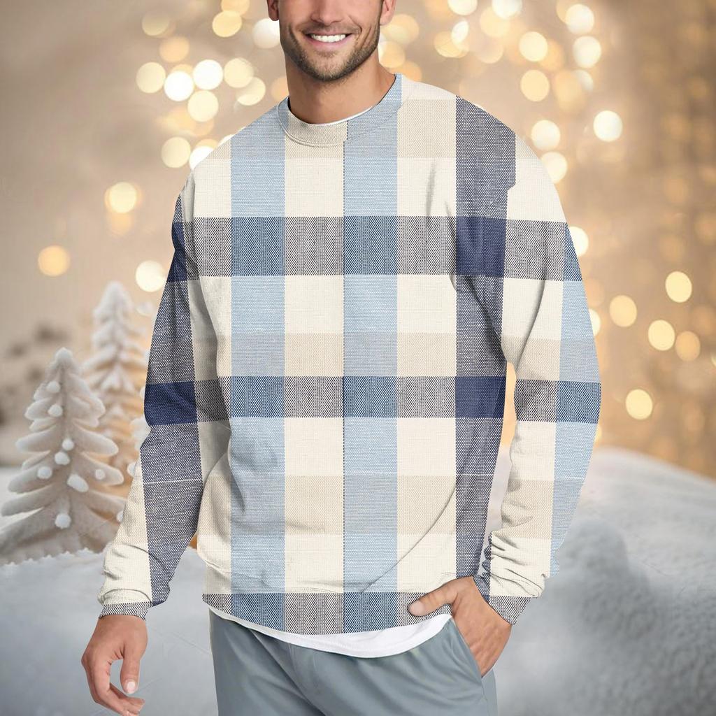 Мужская повседневная мода удобная клетчатая круглая горловина пуловер толстовка свитшот