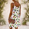 Women Plus Size Scoop Neck Thin Straps Sleeveless Loose Fit Halloween Pumpkin Printed White Dress