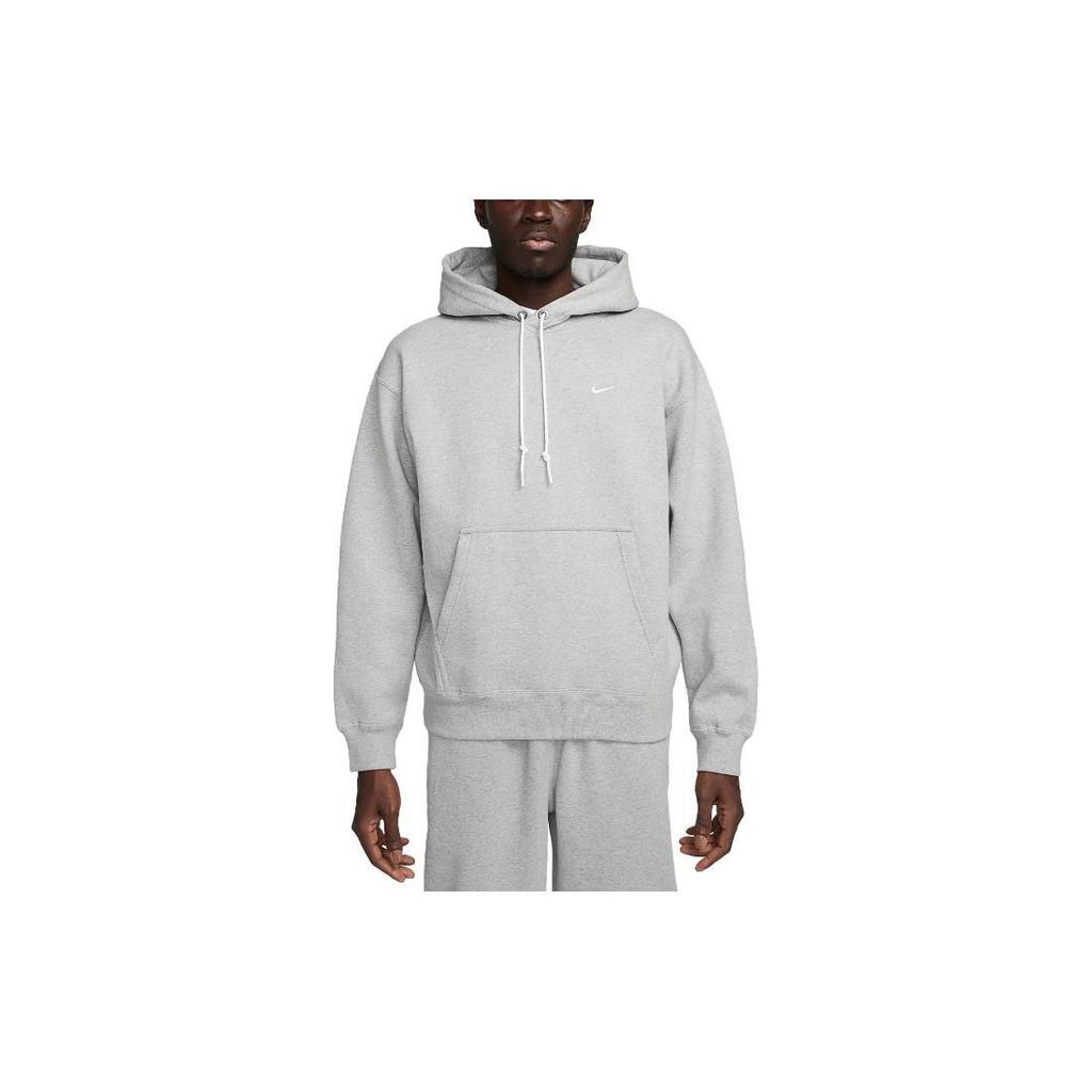 Nike Флисовый пуловер Solo Swoosh с капюшоном, темно-серый, Хизер/Белый, мужская уличная одежда DX1355-063
