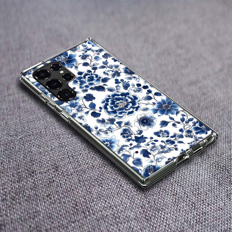 Blue white Porcelain Pattern Phone Case For Samsung Galaxy S24 S23 S21 S20 FE S22 S26 Ultra S25 Edge S10 Plus Cover Clear TPU Ca