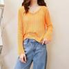 Осенний женский корейский вариант V-образного выреза с длинными рукавами вязаный свитер свободный и модный чистый короткий топ