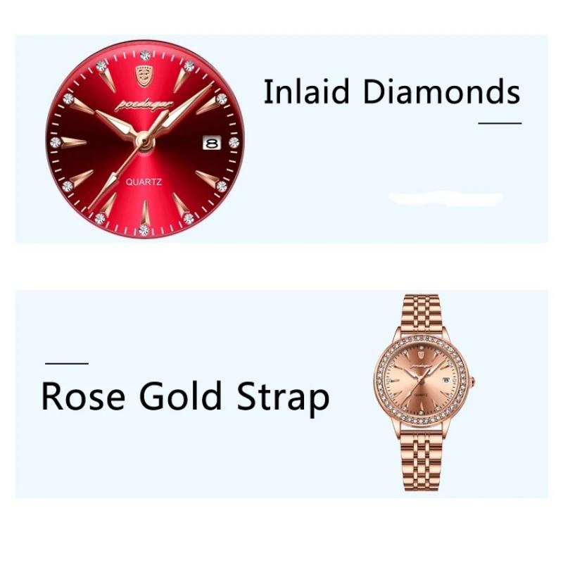 POEDAGAR Роскошные элегантные женские кварцевые часы с бриллиантовым циферблатом, повседневные, из нержавеющей стали, светящиеся, водонепроницаемые женские часы
