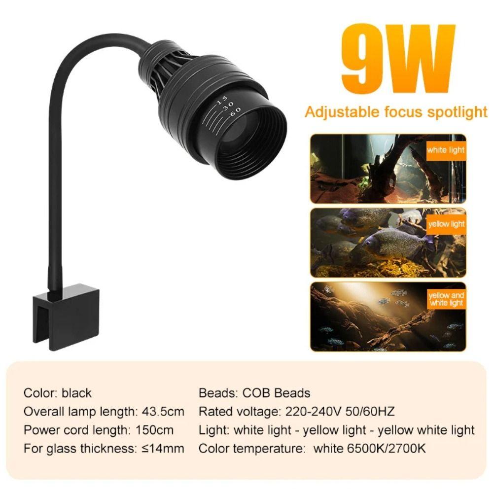 9w 12w 15w Aquarium Led Light Adjustable Focus Waterproof Aquariums Fish Tanks Spotlight Super Slim Clip-on