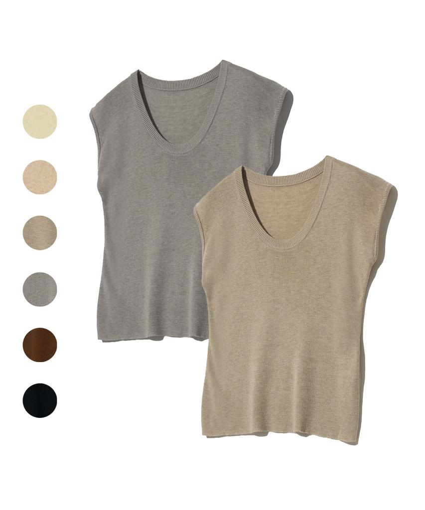 VIVABROWN 85-Vivaj011 U-Neck Soft Knit Short Sleeve 6 Colors