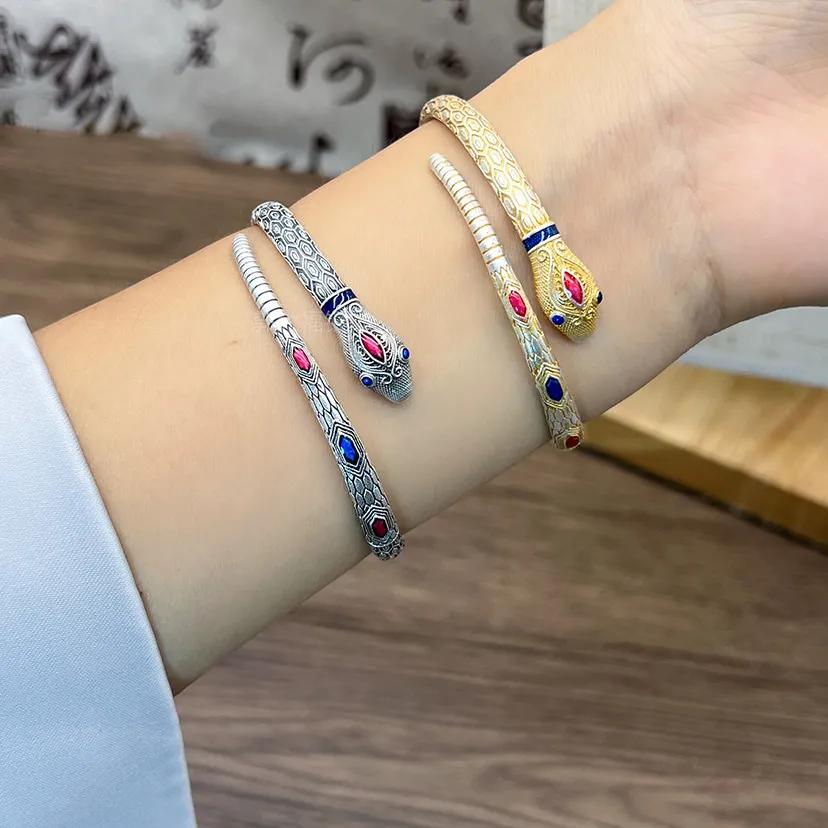 Преувеличенный разноцветный браслет неправильной формы, Знак Зодиака Змея, Ретро Литературный и Этнический Стиль
