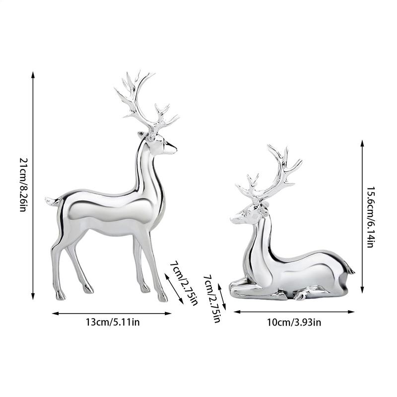 Silver Deer 2PCS Electroplated Silver Deer Figurine Handicraft Piece Resin Sculpture Christmas Center Table Decorations For