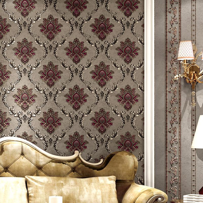 European 3D Damascus Wallpaper Sticker - Modern Damask Floral Wall Paper Background el Loft Wallcovering Mural Pvc Waterproof