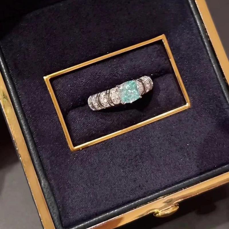 Ювелирные изделия храма Луоси 2024 Серебро S925 с инкрустацией 6*6 мм Параиба Европейско-американское кольцо в стиле легкой роскоши