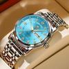 OLEVS Watch for Men Brand Blue Popular Quartz Calendar Waterproof Watch for Men Stainless Steel Stylish Silver