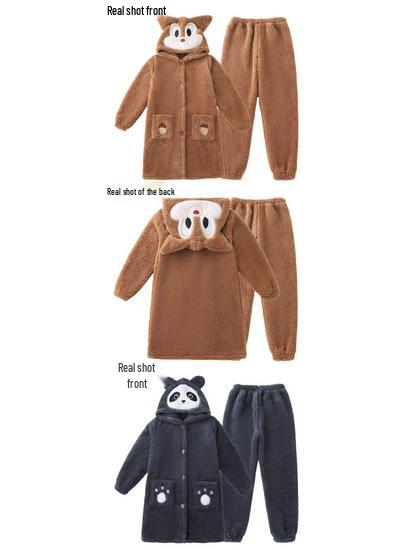 Детский комплект из кораллового флиса для пижамы и халата - Милый дизайн для мальчиков и девочек, Плюс вельвет для осени и зимы