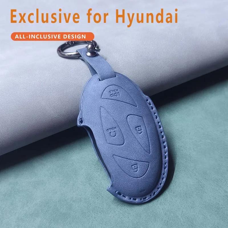 Car Smart Key Case Cover for Hyundai Grandeur GN7 Kona Ev 2023 Ionic 6 5/7 Bottons Leather Keychain Durable Protect Accessories