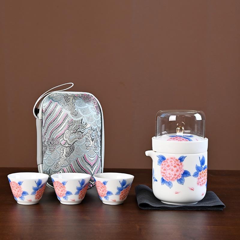 Дорожный чайный набор из жирового нефрита, набор из одного чайника и трех чашек, портативная экспресс-чашка, чайник для кемпинга на открытом воздухе, подарочная чайная чашка