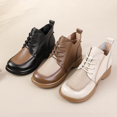 Новые роскошные сапоги из коровьей кожи, женские водонепроницаемые зимние туфли, женские двухцветные оксфорды на низком каблуке, ботильоны, короткие плюшевые ботильоны