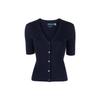 Polo однотонный шерстяной кардиган с V-образным вырезом и коротким рукавом, женские кардиганы, синий 211872892-001