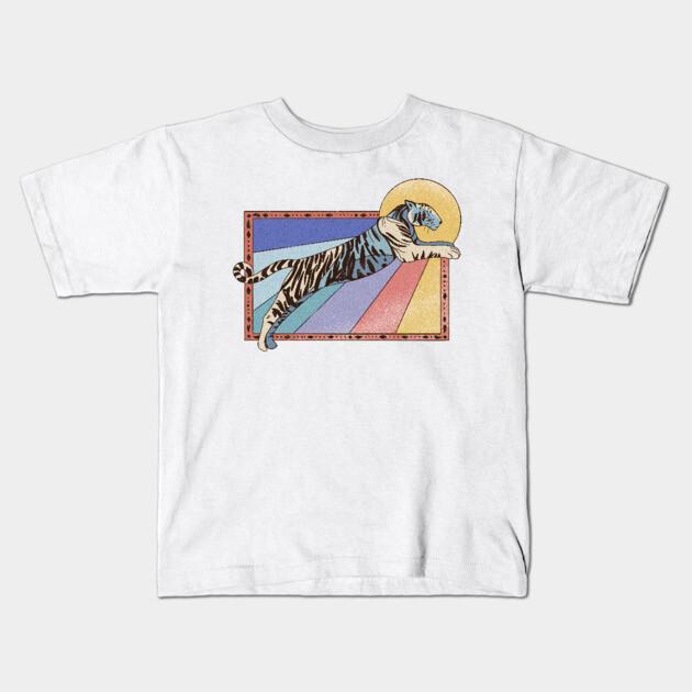 Boys Girls Soft Cotton Graphic Tees Rainbow Tiger Breathable Daily School Wear Kids T-Shirts