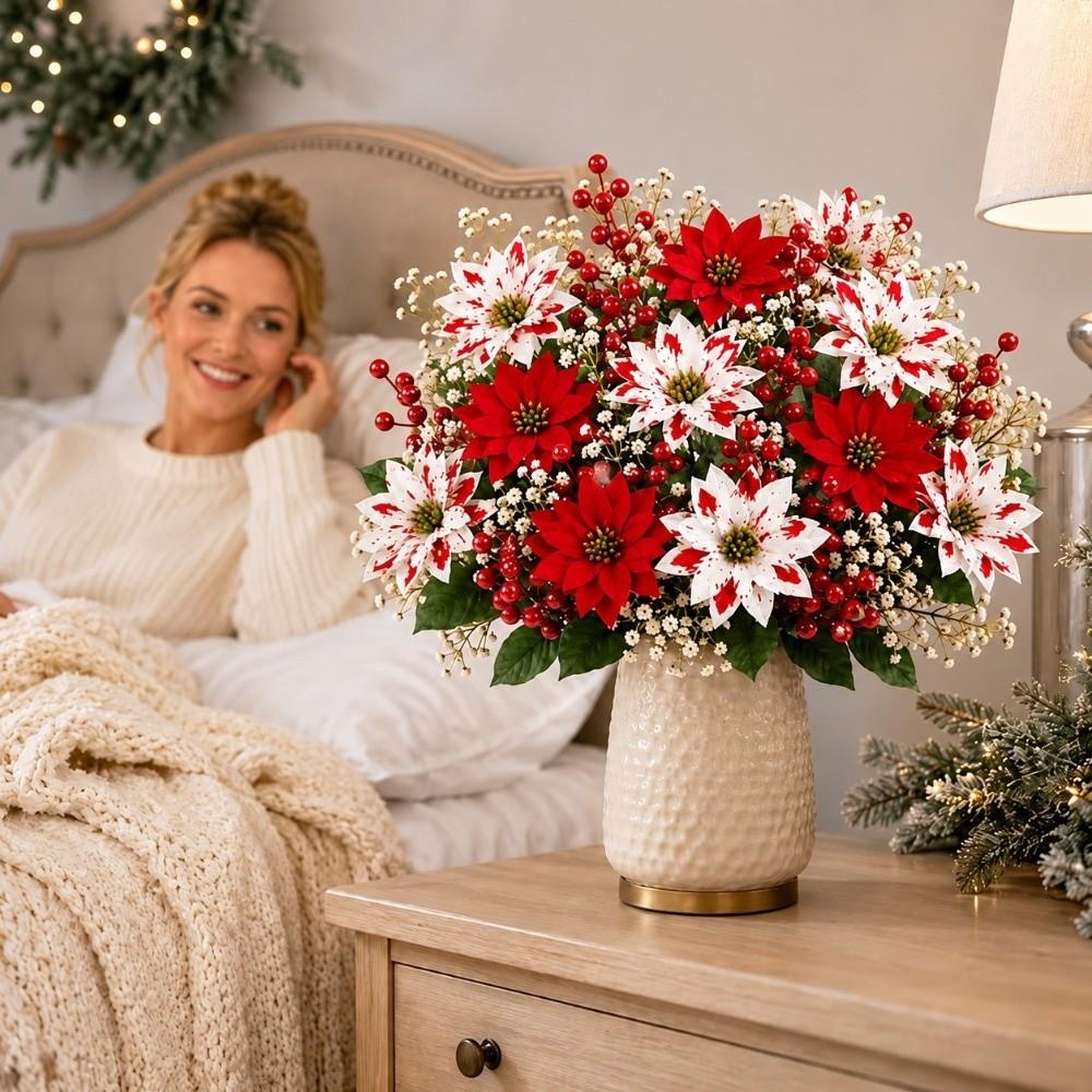 25/28/30PCS Multicolor Christmas Artificial Flowers Poinsettia Bouquet Holiday Celebration