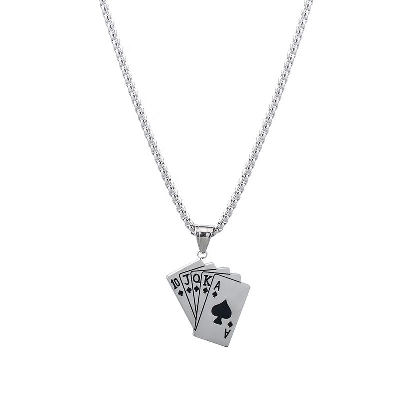 Creative Punk Style Youth Sweater Chain Stainless Steel Gloss Playing Card Pendant