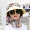 Women Fashion Outdoor Riding Wide Brim Anti-UV Sun Hat Beach Cap Sun Visor Hat Floral Print Caps