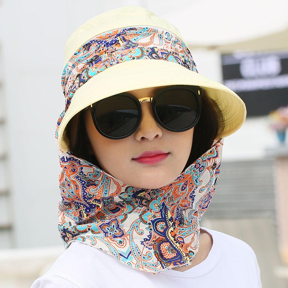 Women Fashion Outdoor Riding Wide Brim Anti-UV Sun Hat Beach Cap Sun Visor Hat Floral Print Caps