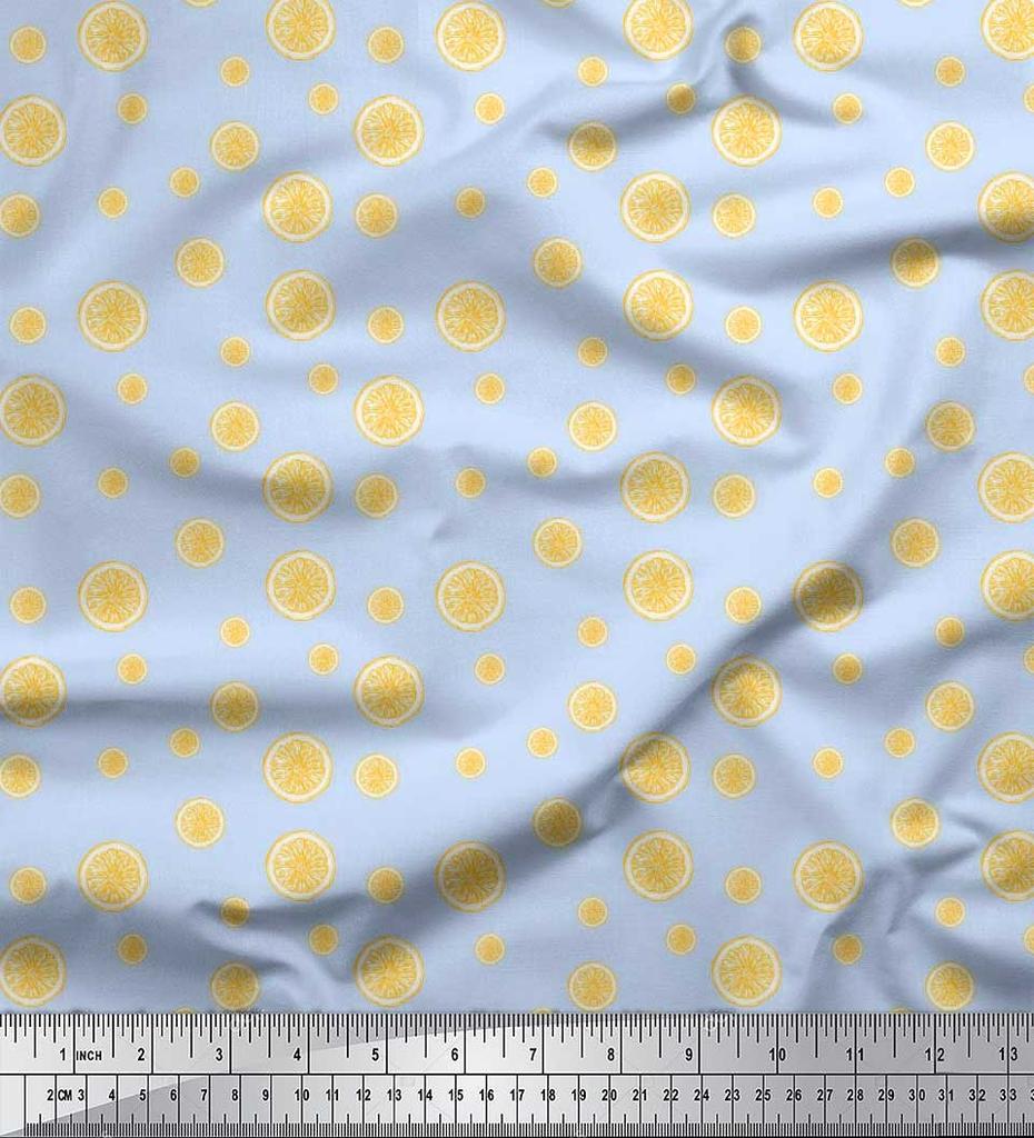 Soimoi Japan Crepe Satin Fabric Lemon Slice Shirting Printed Craft Fabric by the Metre 42 Inch