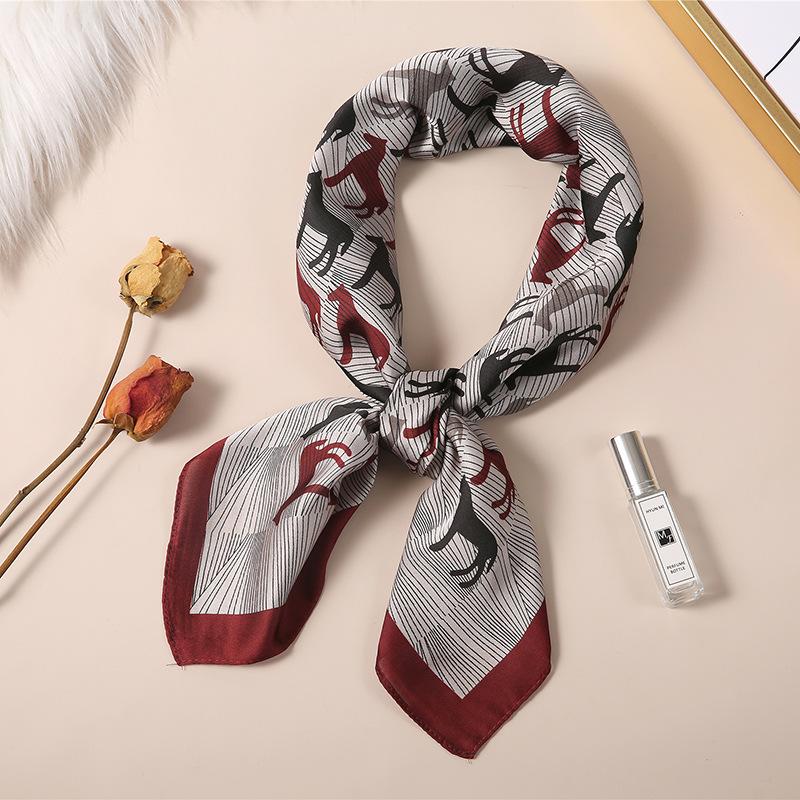 Luxury Spring New Imitated Silk Scarf Women Fashion 70cm Print Square Scarf Soft Satin Headband Shawl Wrap Hijab Foulard Ribbon