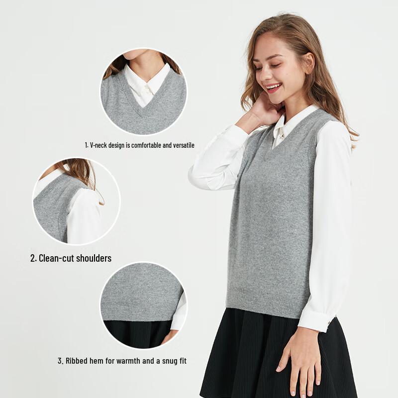 Hengyuanxiang Women's Pure Cashmere V-Neck Sweater Vest