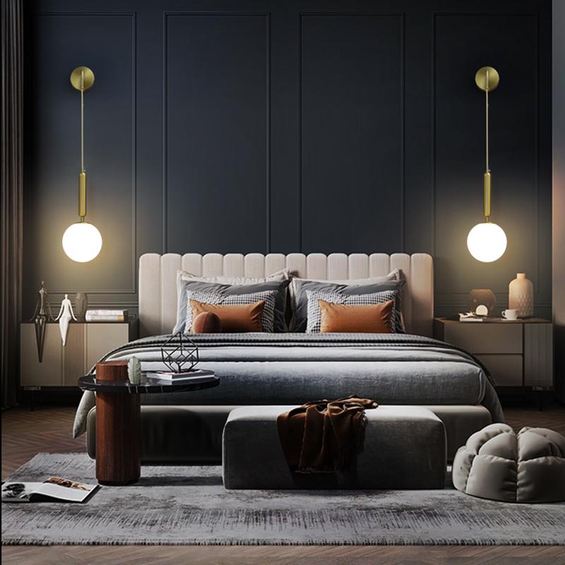 Светодиодный стеклянный настенный светильник Nordic, прикроватный светильник для спальни, декоративная лампа для гостиной, современная лампа для отеля, креативный роскошный настенный светильник, золото