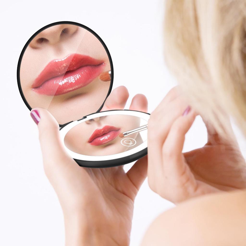 Портативное двустороннее зеркало для макияжа со светодиодной подсветкой, 10-кратное увеличение, складное, с подсветкой для гостиной