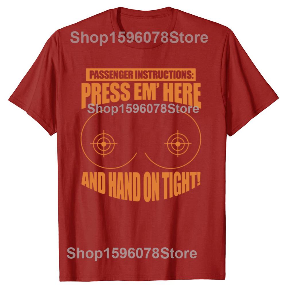 Passenger Instruction Press Em Here Funny Motorcycle Graphic T Shirts Humor Streetwear Tee Short Sleeve Unisex Loose Clothing
