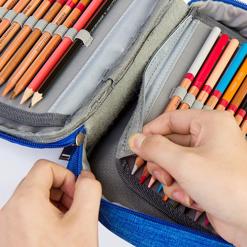 72 Holes School Cases 3 Compartments Canvas Pencil Cases Student Pen Box Storage Bag For Artist Stationery Supplies