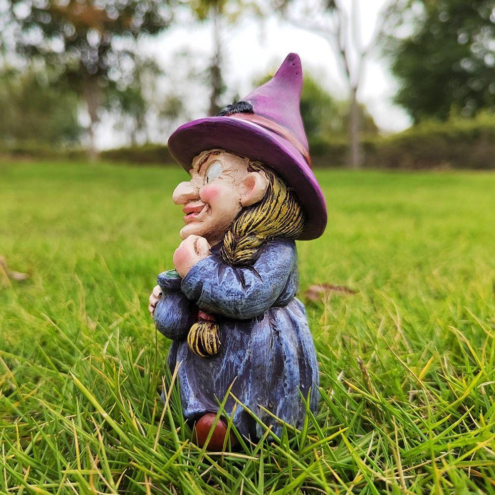 Funny Gnome Statues Resin Garden Dwarf Figurine Halloween Witch Sculpture  Christmas