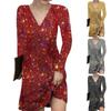 Women's Fashion Sexy V-Neck Sequins Long Sleeve Slim Dresses