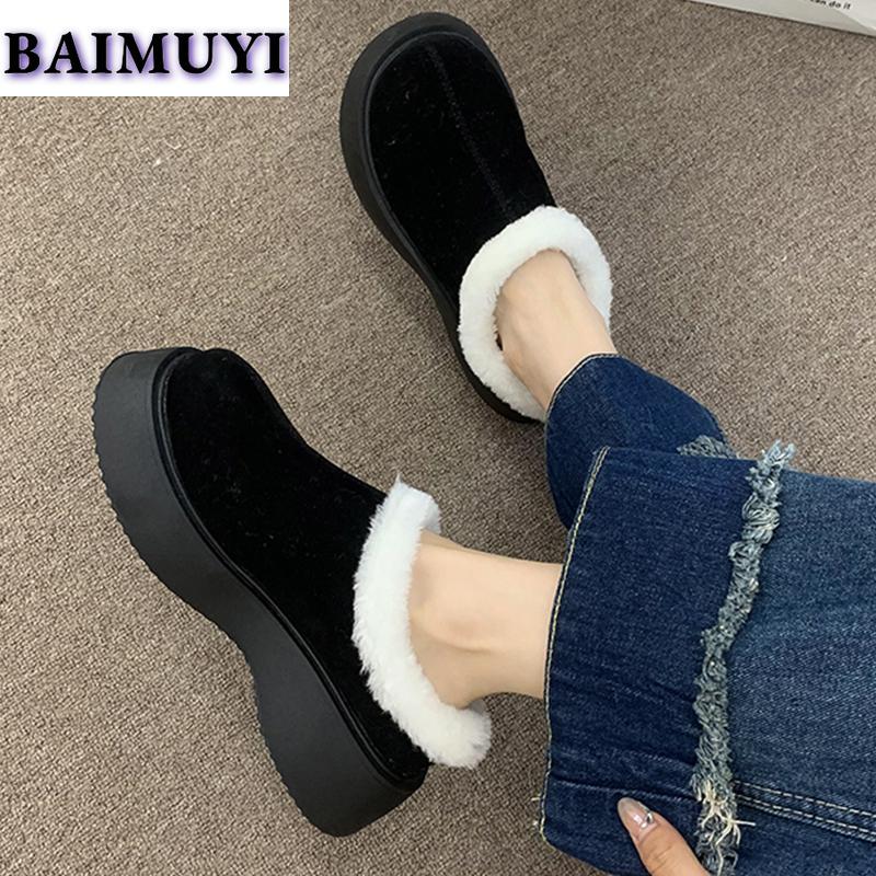Меховые балетки на платформе женские замшевые зимние ботильоны теплая обувь 2025 зимние новые короткие плюшевые спортивные ботинки челси повседневные кроссовки Botas