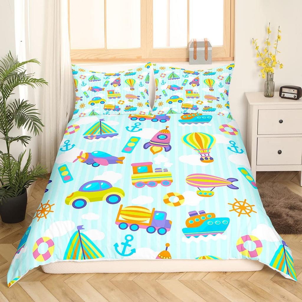 Cartoon Train Bedding Sets 2/3Pcs Duvet Cover Toy Car Truck Soft Quilt Cover Single Queen King Size Polyester Comforter Cover