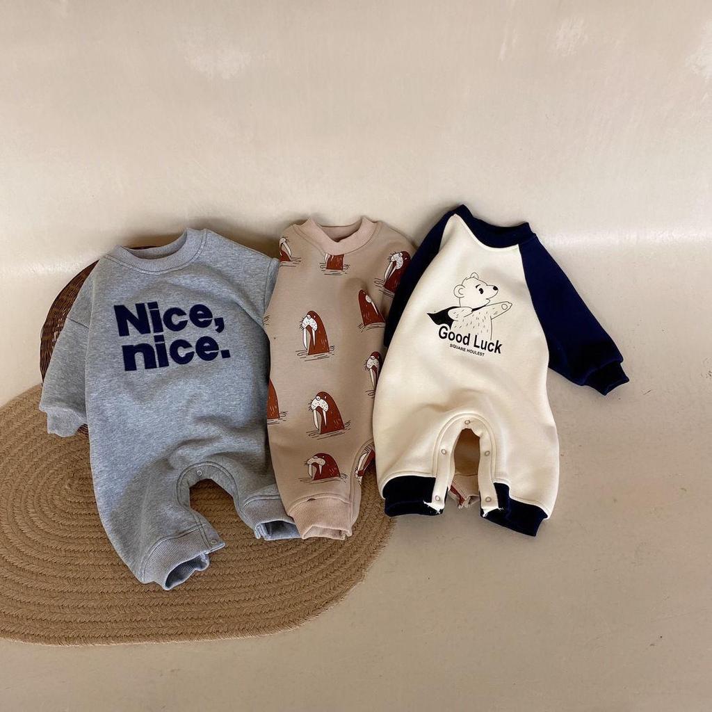 Осенне-зимний мультяшный флисовый ромпер для малышей - Уютный уличный цельный пуловер