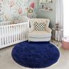 Blue Round Rug for Kids Room, Bedroom, Living Room, Washable Fluffy Shaggy Area Rug, Aesthetic Decor, 120cm
