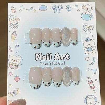 Милый синий леопардовый принт Милый мечтательный расписанный вручную Баб-синий французский леопардовый принт Звезда кошачий глаз носить доспехи