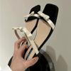 Korean Version Thick Heel Low Heel Peep Toe Square Toe Slippers 2024 New Fashion Casual Simple All-match Bowknot Sandal Spring
