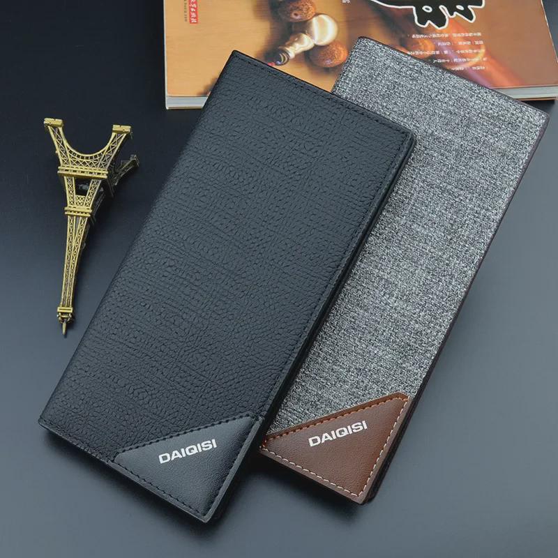 Men's Vertical Trifold Long Wallet - Stylish Youth Design with Soft Leather and Multiple Card Slots
