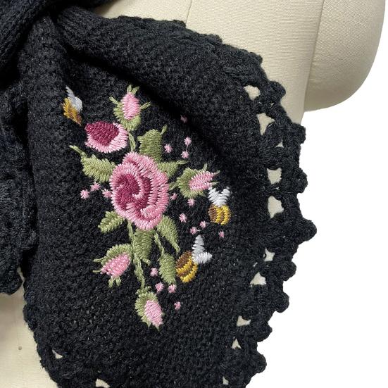 Женская шаль с вышивкой в виде цветка, вязаный крючком шарф, однотонный, осень-зима
