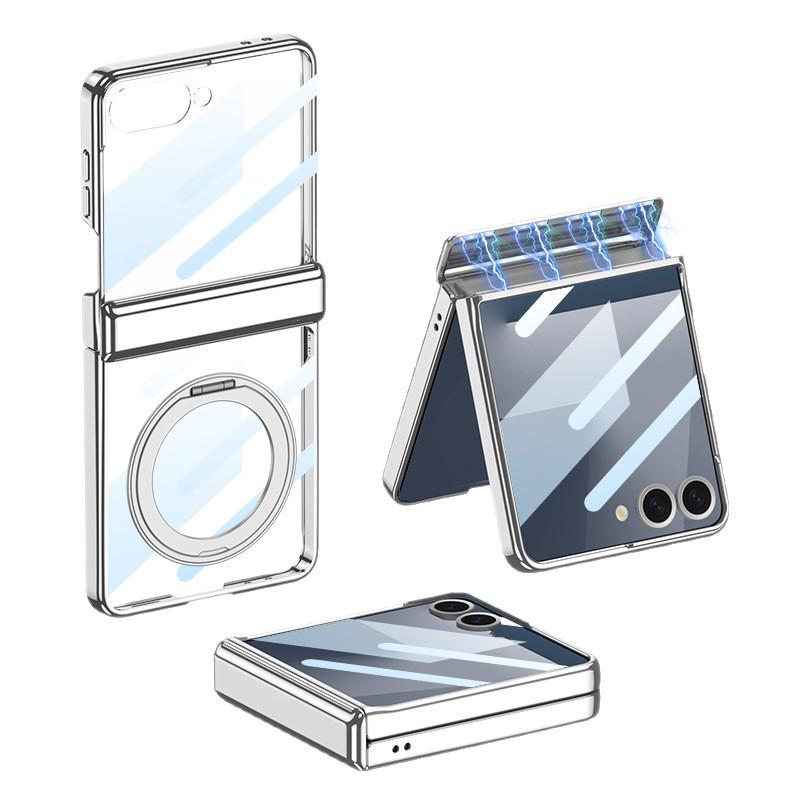 Чехол для Samsung Z Flip7: Вращающаяся на 360° подставка с беспроводной зарядкой, совместимая с Flip6, Прозрачная защитная крышка петли