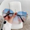 New Fashion Female Eyewear Uv400 Gradient Women Sun Glasses Rhinestone Sunglasses Rimless Sunglasses