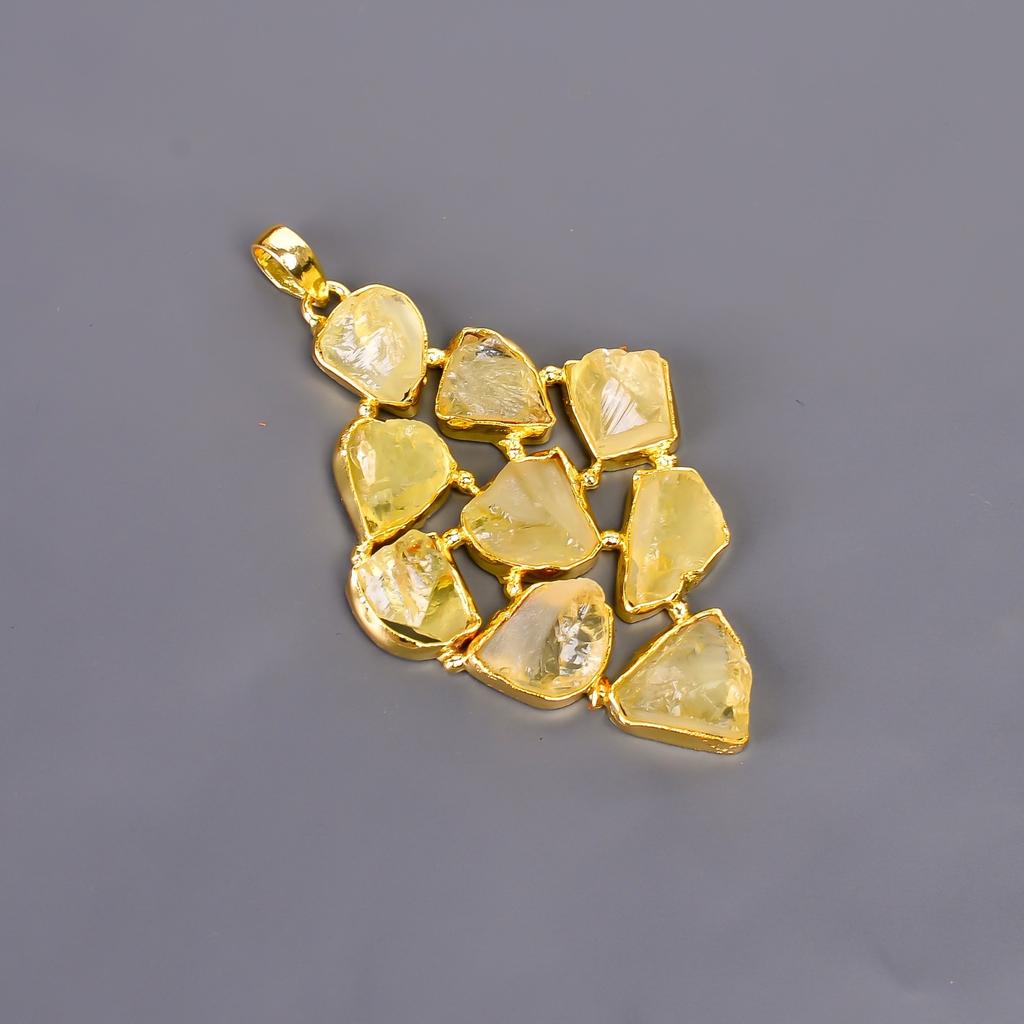 Цитрин Драгоценный камень Золотая отделка Юбилей Гальванопластический Подвеска на день рождения Ювелирное изделие V-118