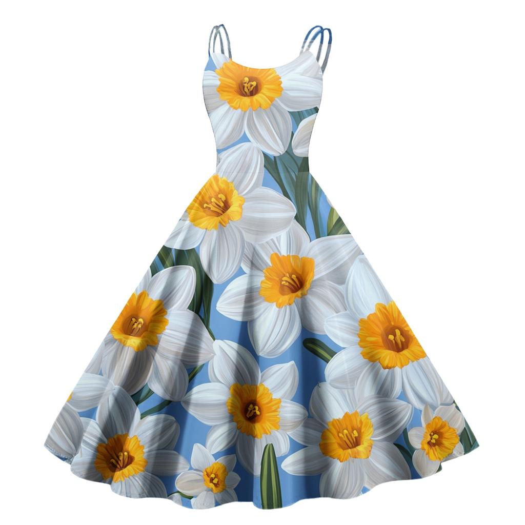 Women's Floral Print Sexy Off-the-shoulder Punk Vintage Dress