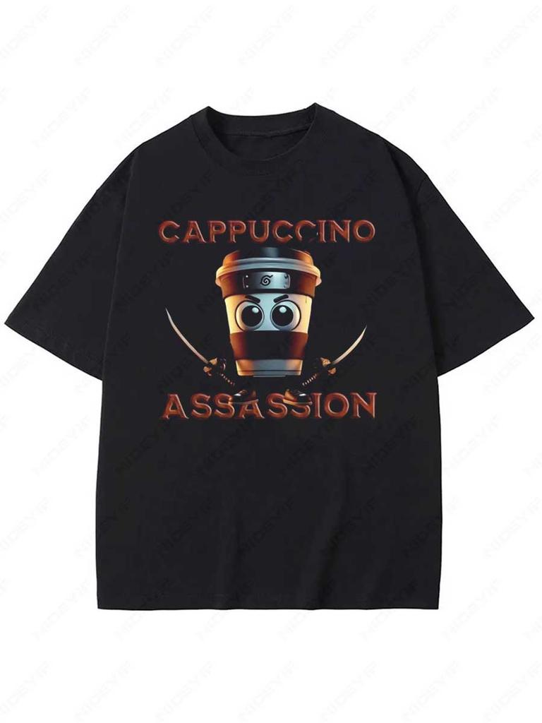 Футболка Cappuccino Assassino Ретро Итальянский Brainrot Мем Графические Футболки 100% Хлопок Летние Мягкие Унисекс Футболки H4