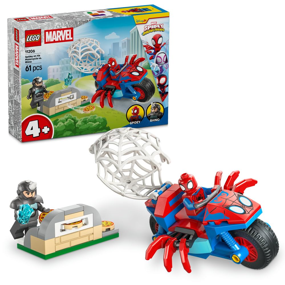 LEGO Marvel Spidey His Amazing Friends Chasing Rhino on Bike 11206 Toy Boys Girls Toys Birthday Present Blocks Educational 4 Years Old 5 6 Role Play
